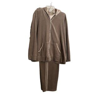 Y2K SJBay Woman Hoodie Velour SweatSuit 1X Mauve Satin Lined Hood and Accents